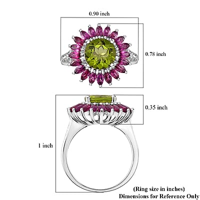 Hebei Peridot and Orissa Rhodolite Garnet 5.25 ctw Scarlet Star Ring in Rhodium Over Sterling Silver (Size 10.0)