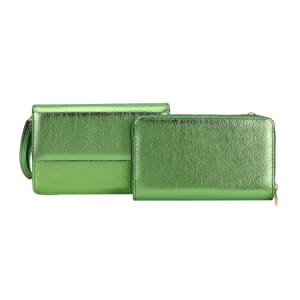 Green Faux Leather 2in 1 Sling Crossbody Bag (7.48x4.7x2.8) with Shoulder Strap