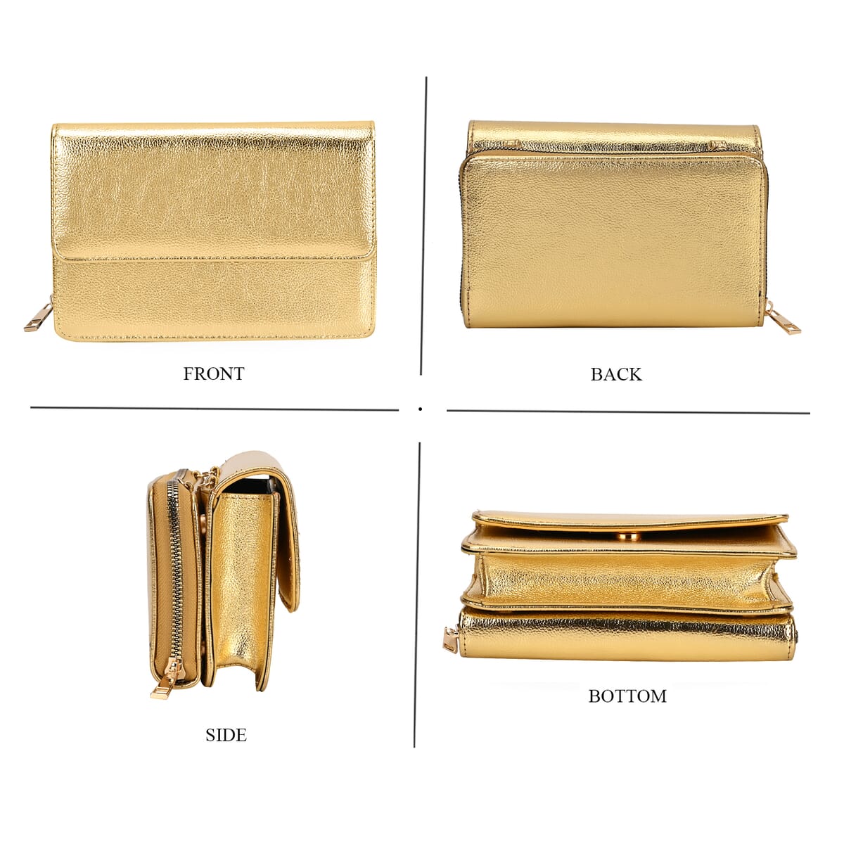 Golden Faux Leather 2in 1 Sling Crossbody Bag with Shoulder Strap image number 4