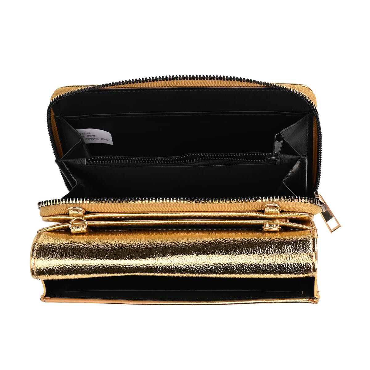 Golden Faux Leather 2in 1 Sling Crossbody Bag with Shoulder Strap image number 7