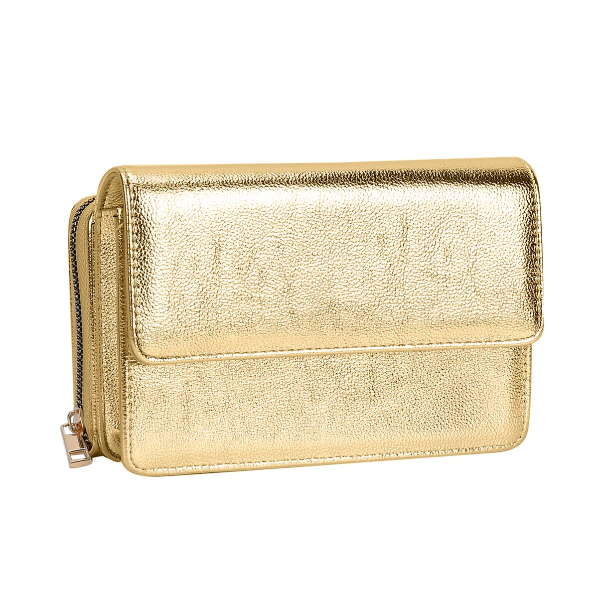 Golden Faux Leather 2in 1 Sling Crossbody Bag with Shoulder Strap image number 8