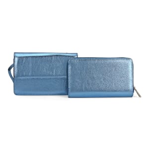 Light Blue Faux Leather 2in 1 Sling Crossbody Bag with Shoulder Strap