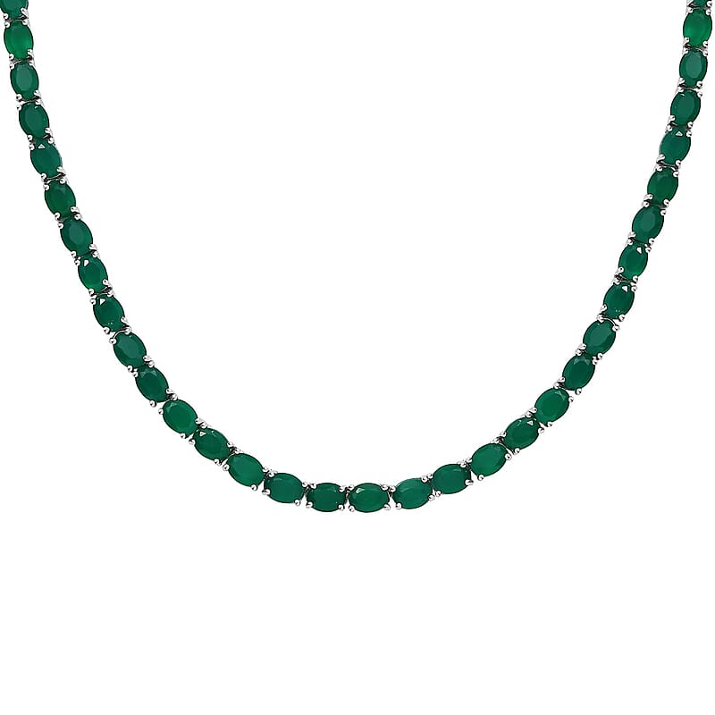 D'Joy Verde Onyx and Thai Black Spinel 54.20 ctw Wolf Necklace in Rhodium Over Sterling Silver 18 Inches