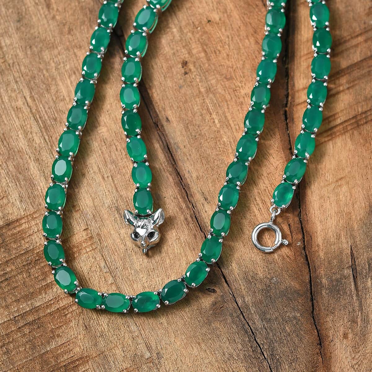 Verde Onyx and Thai Black Spinel 54.20 ctw Wolf Necklace in Rhodium Over Sterling Silver 18 Inches image number 1