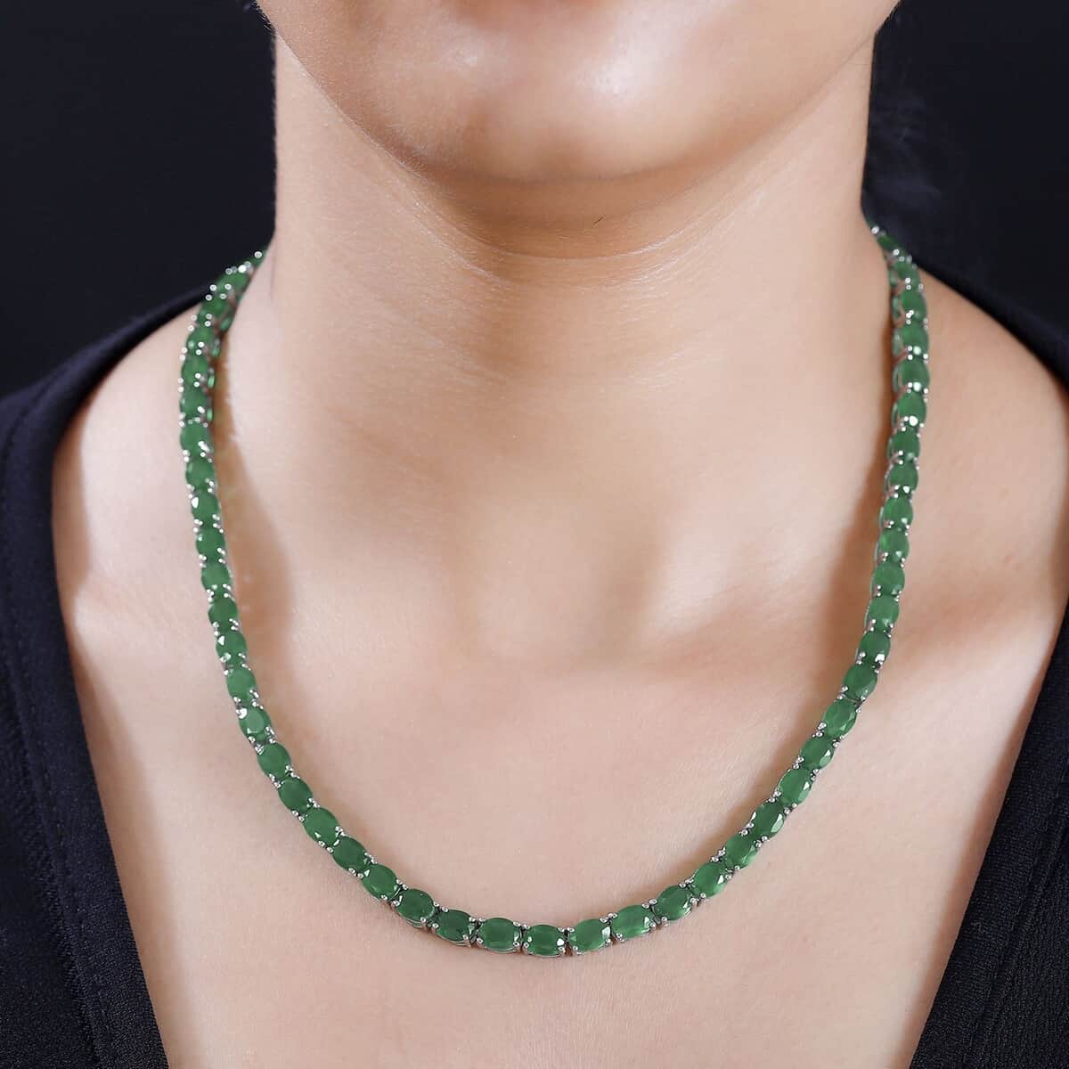 Verde Onyx and Thai Black Spinel 54.20 ctw Wolf Necklace in Rhodium Over Sterling Silver 18 Inches image number 2