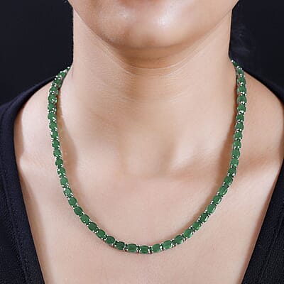 D'Joy Verde Onyx and Thai Black Spinel 54.20 ctw Wolf Necklace in Rhodium Over Sterling Silver 18 Inches