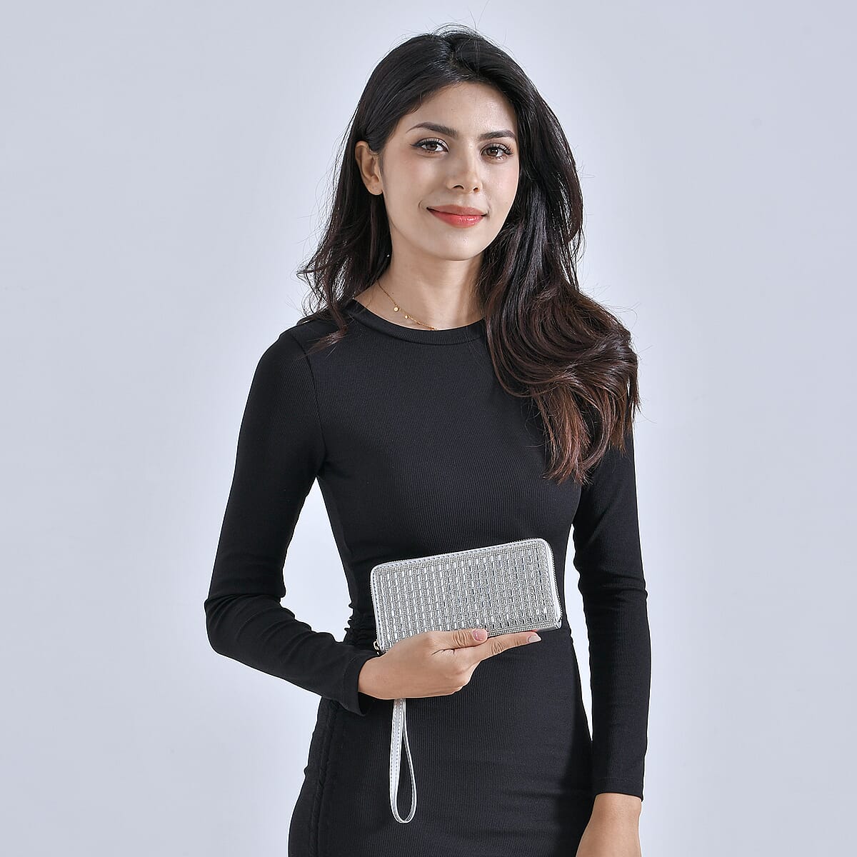 Silver Crystal Faux Leather Wallet image number 1