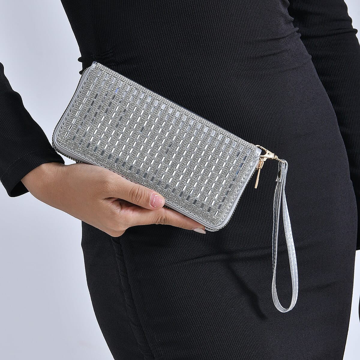 Silver Crystal Faux Leather Wallet image number 2