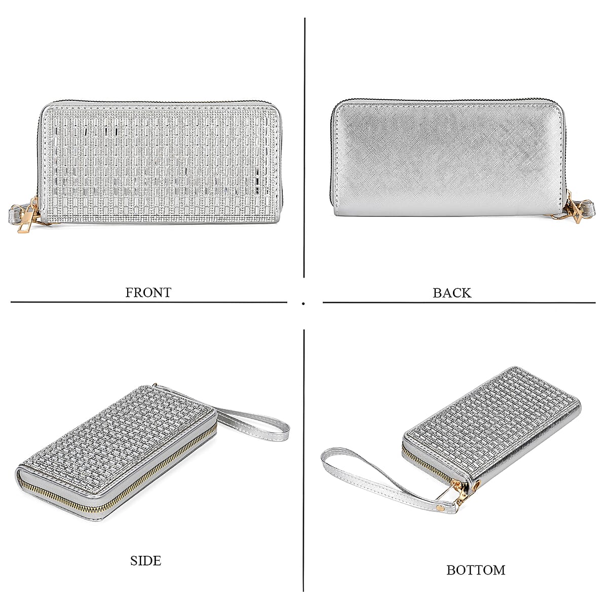 Silver Crystal Faux Leather Wallet image number 3