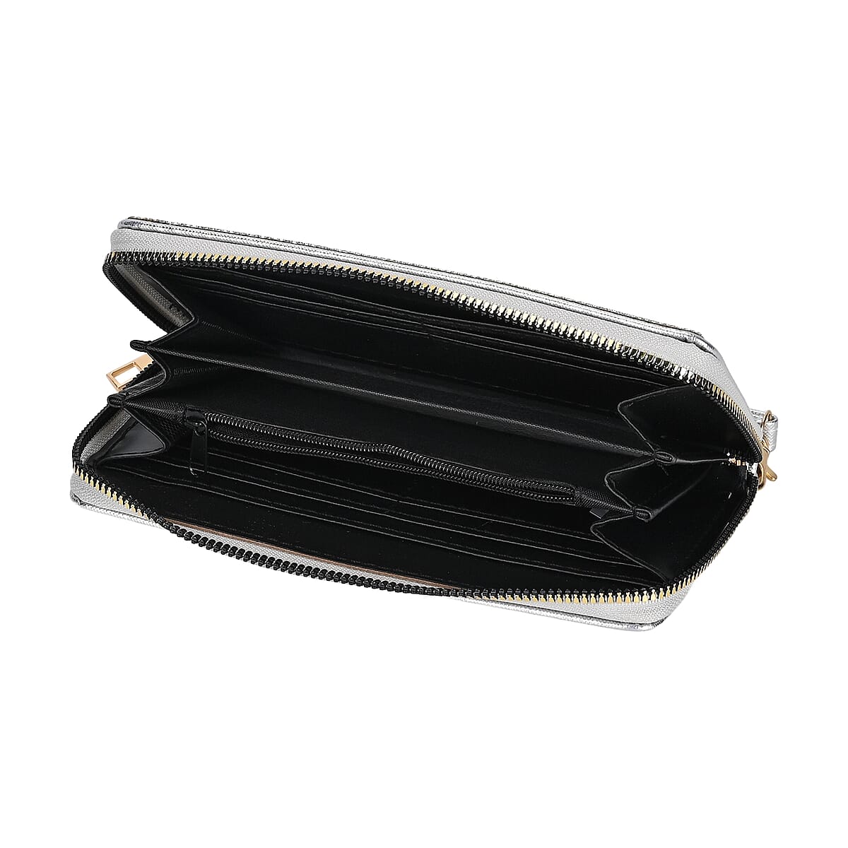 Silver Crystal Faux Leather Wallet image number 4