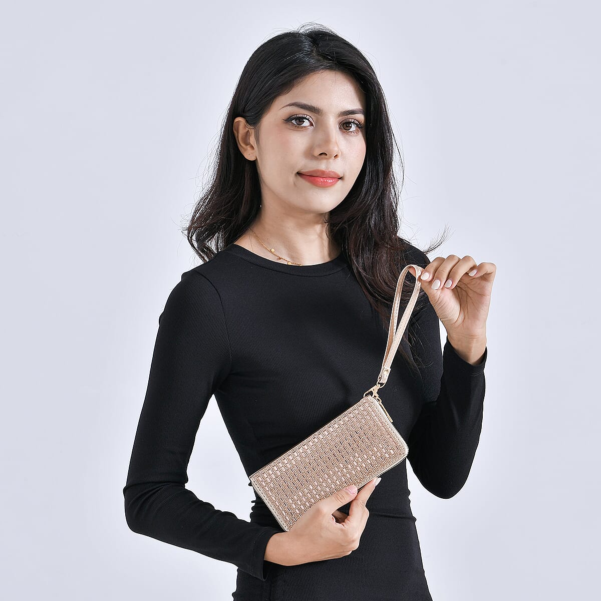 Champagne Crystal Faux Leather Wallet image number 1