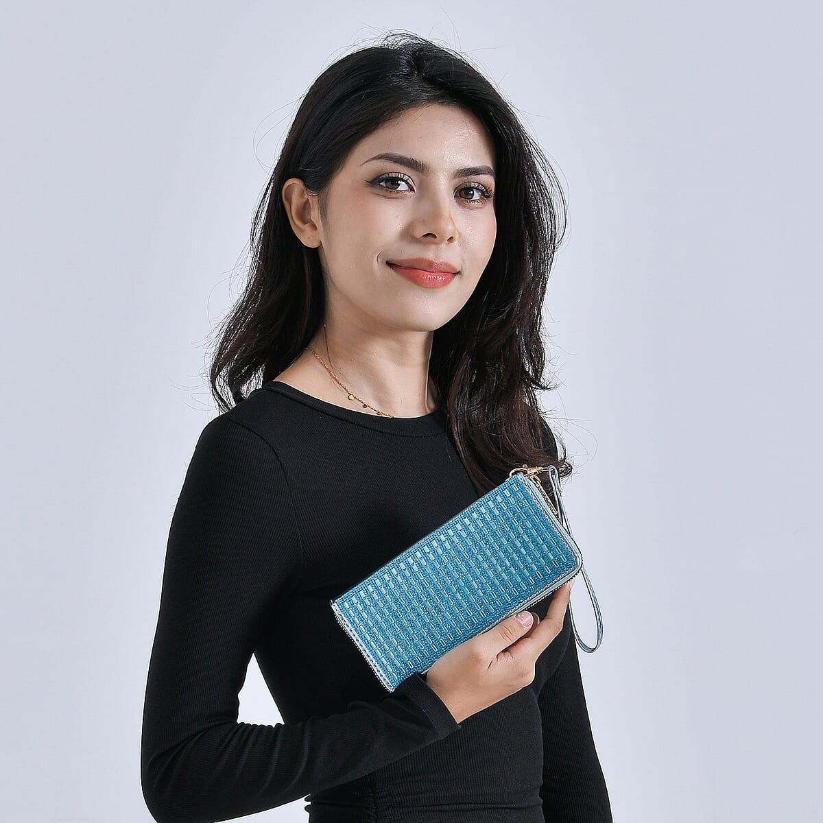 Blue Crystal Faux Leather Wallet image number 1