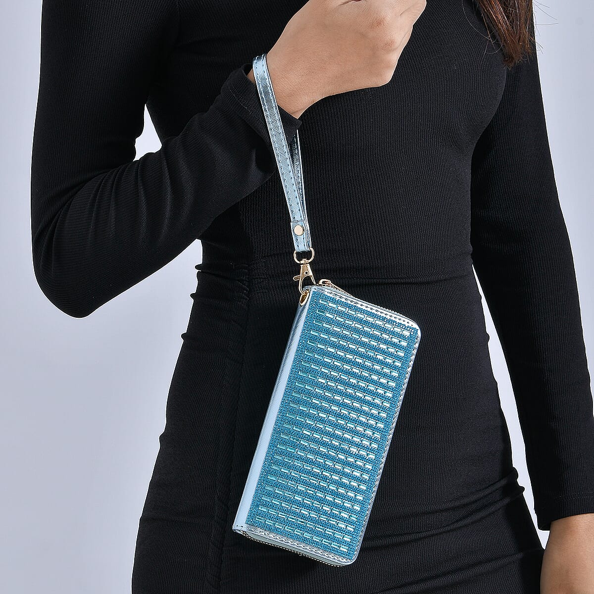 Blue Crystal Faux Leather Wallet image number 2