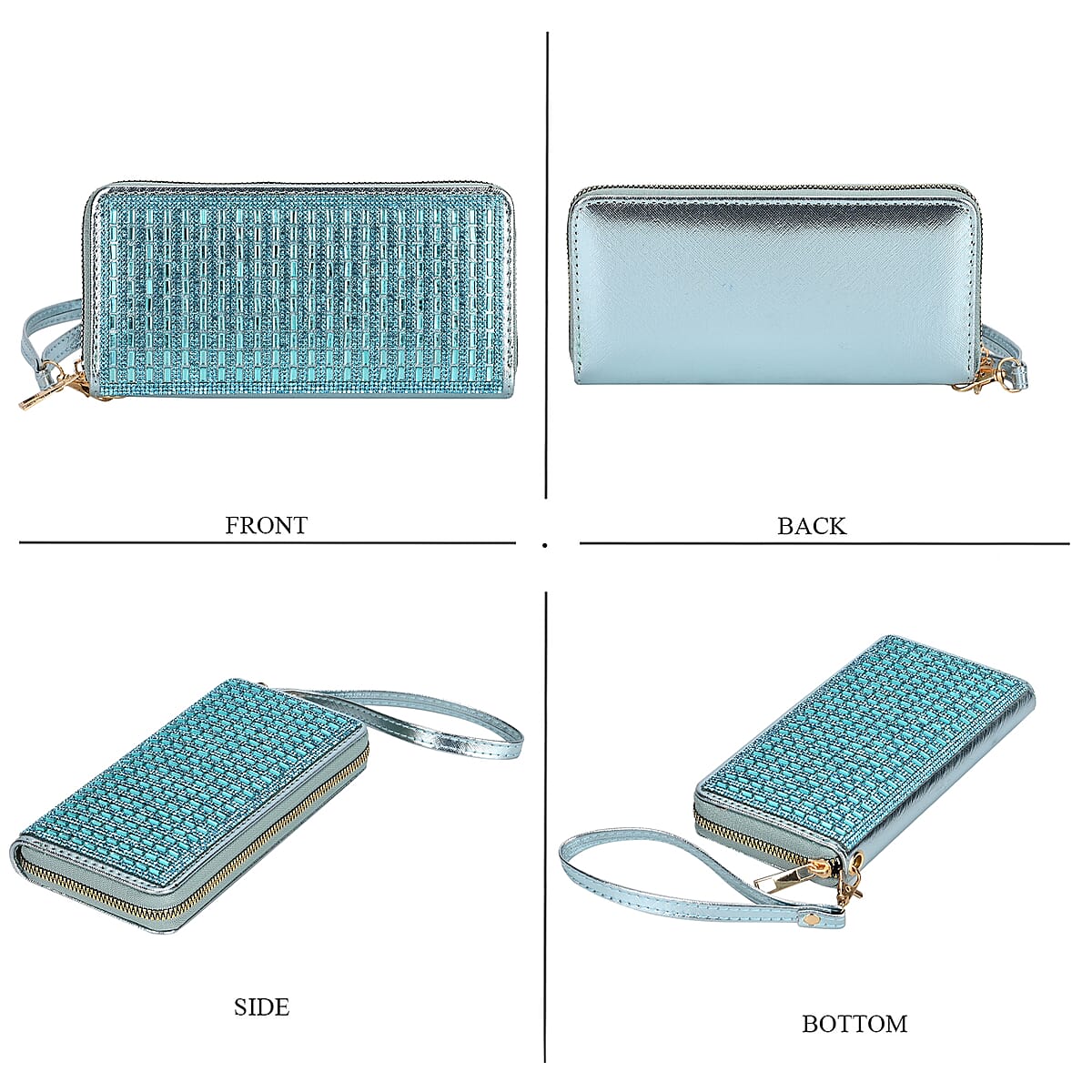 Blue Crystal Faux Leather Wallet image number 3