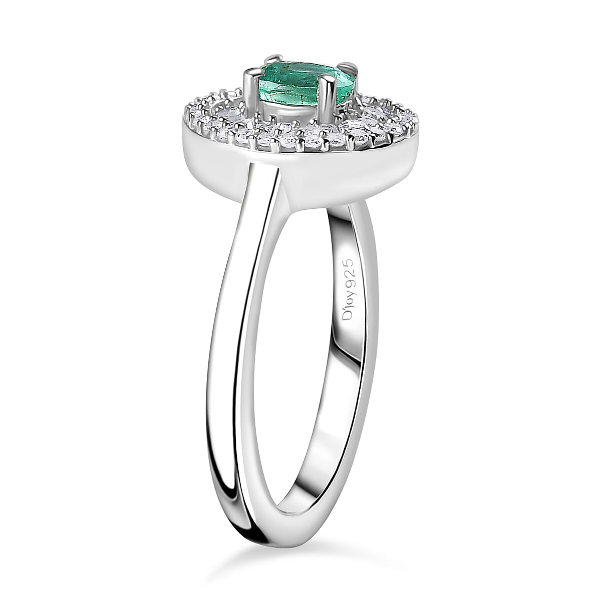 AAA Boyaca Colombian Emerald and Diamond 0.60 ctw Verdant Halo Ring in Rhodium Over Sterling Silver (Size 10.0)