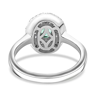 AAA Boyaca Colombian Emerald and Diamond 0.60 ctw Verdant Halo Ring in Rhodium Over Sterling Silver (Size 10.0)