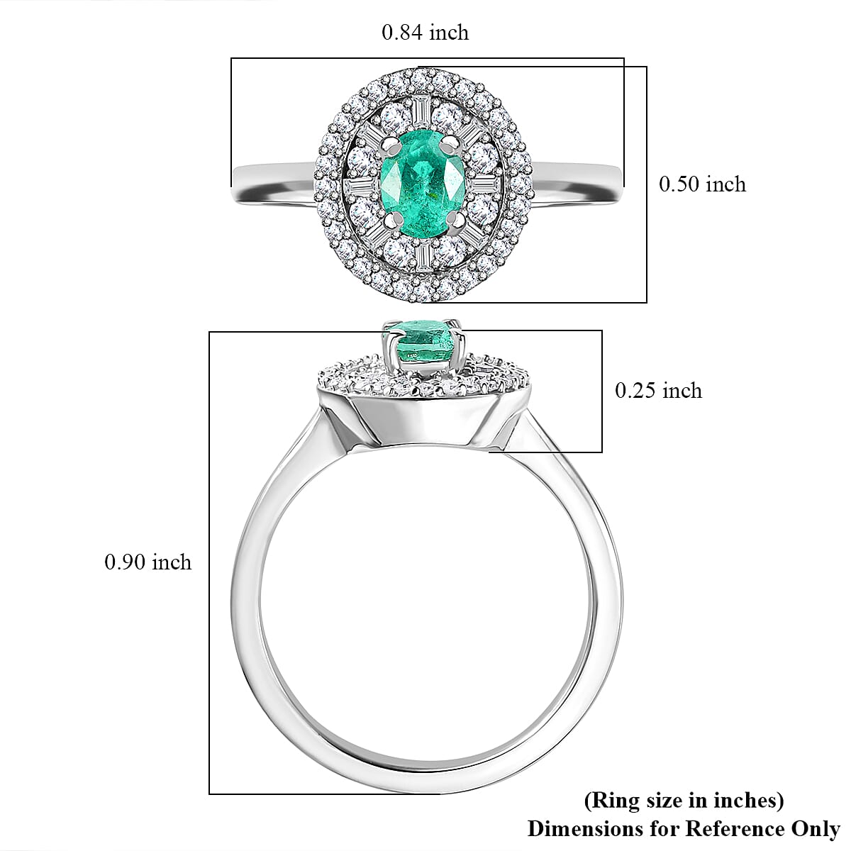 AAA Boyaca Colombian Emerald and Diamond 0.60 ctw Verdant Halo Ring in Rhodium Over Sterling Silver (Size 10.0)