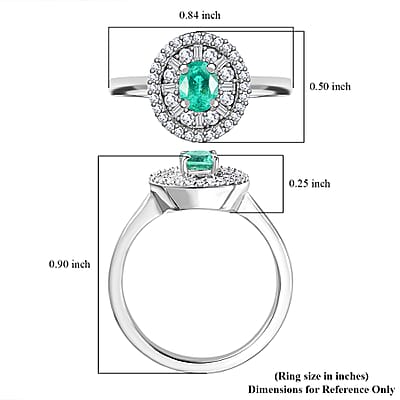 AAA Boyaca Colombian Emerald and Diamond 0.60 ctw Verdant Halo Ring in Rhodium Over Sterling Silver (Size 10.0)