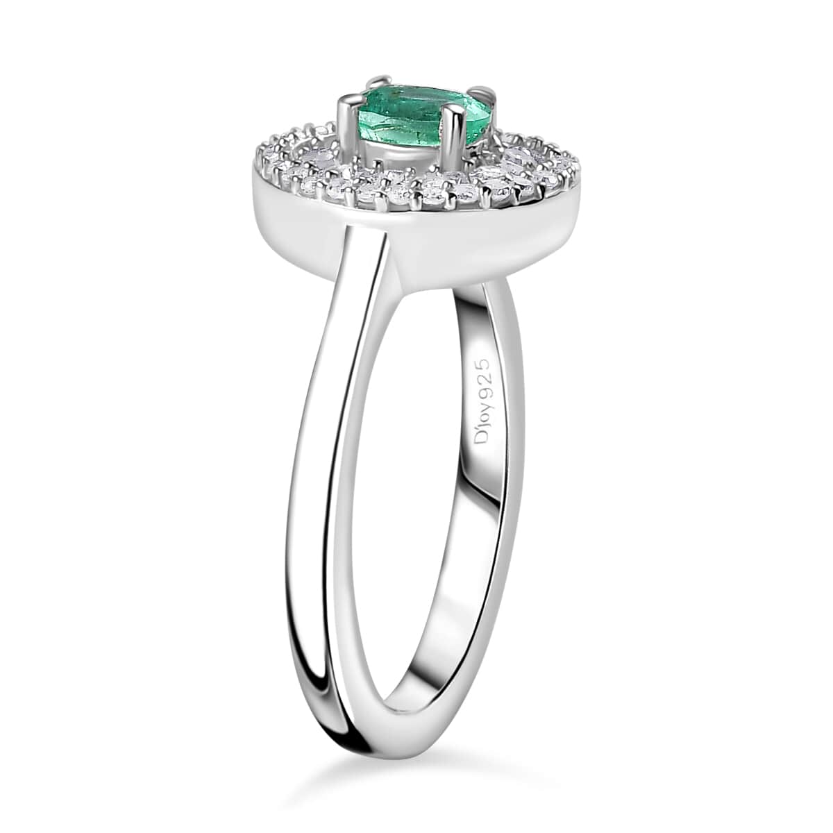 AAA Boyaca Colombian Emerald, Diamond (0.30 cts) Verdant Halo Ring in Rhodium Over Sterling Silver (Size 10.0) 0.60 ctw image number 3