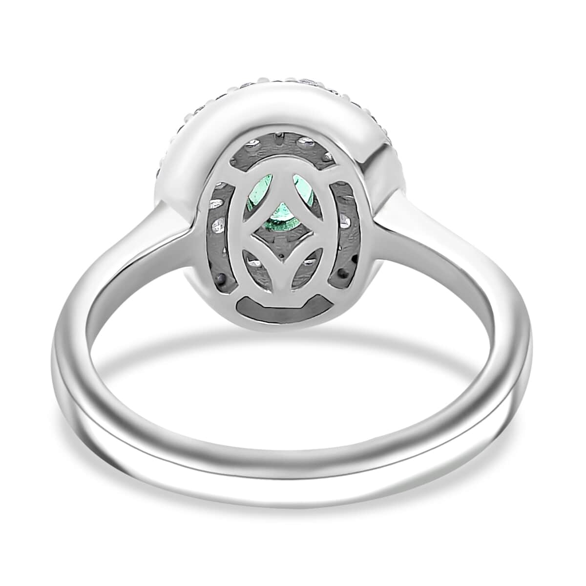 AAA Boyaca Colombian Emerald, Diamond (0.30 cts) Verdant Halo Ring in Rhodium Over Sterling Silver (Size 10.0) 0.60 ctw image number 4