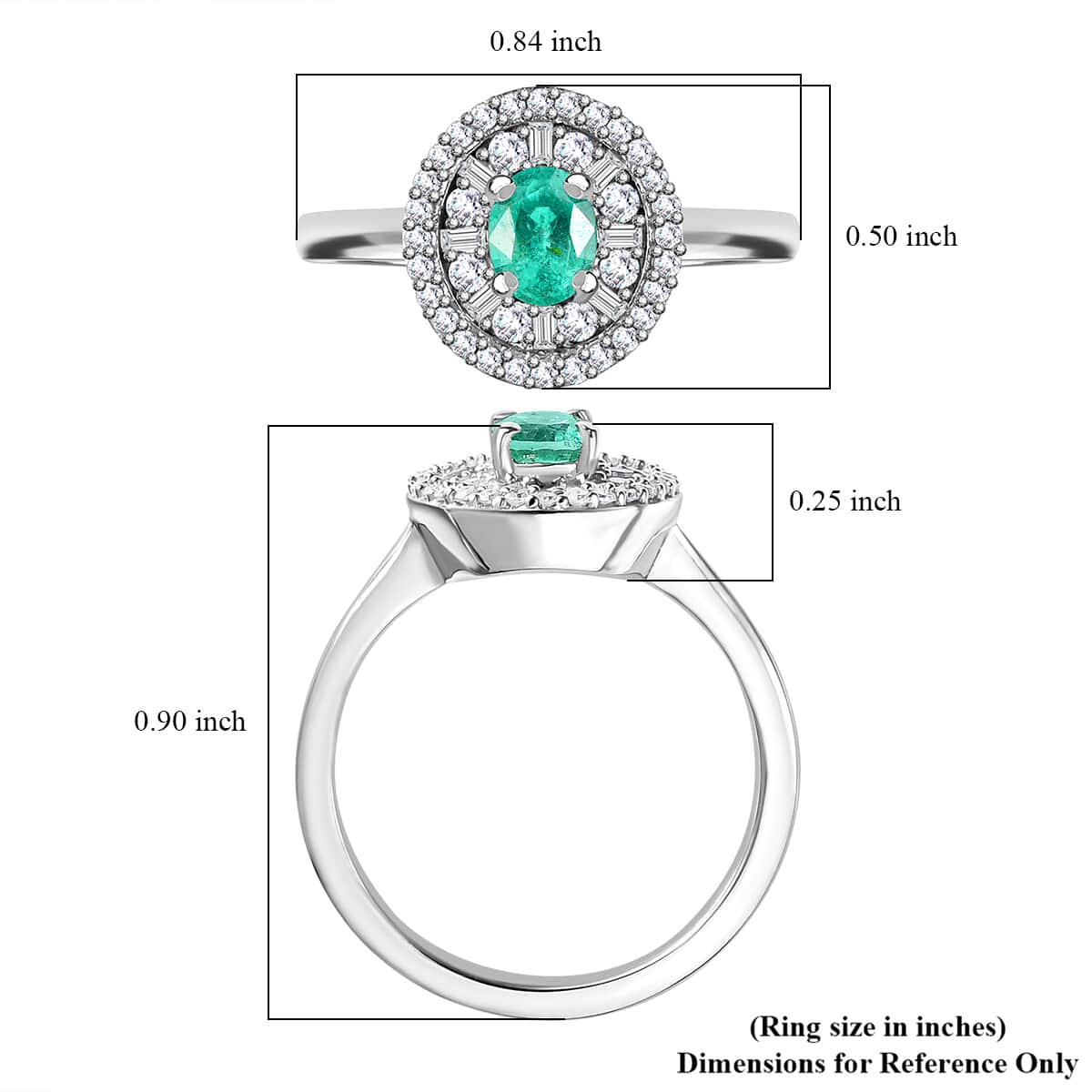 AAA Boyaca Colombian Emerald, Diamond (0.30 cts) Verdant Halo Ring in Rhodium Over Sterling Silver (Size 10.0) 0.60 ctw image number 5