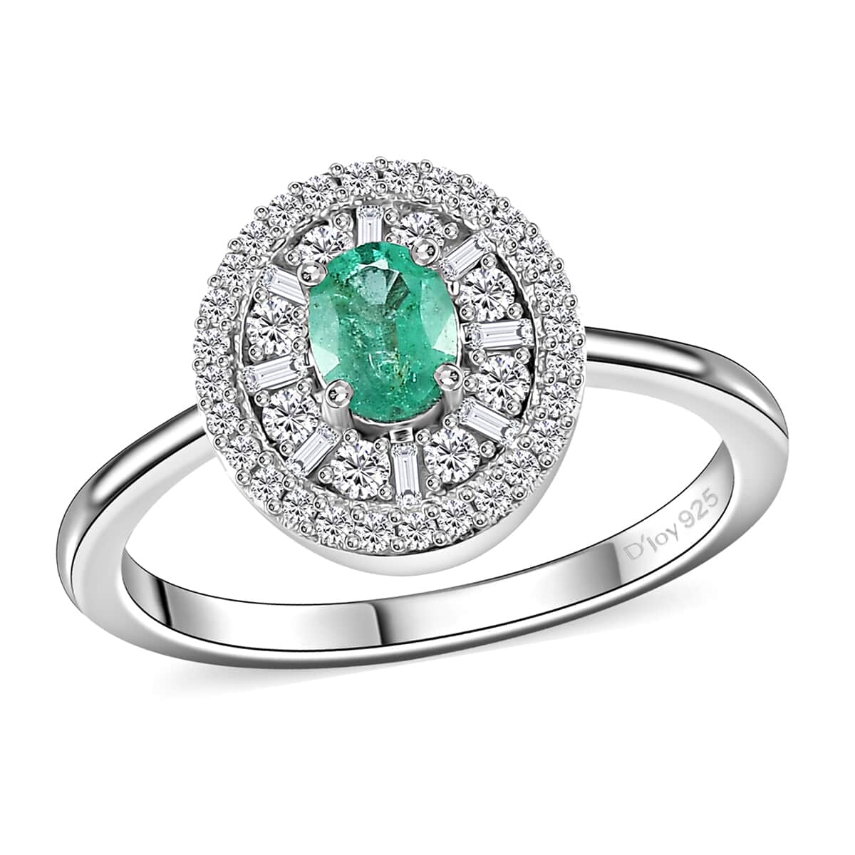 AAA Boyaca Colombian Emerald and Diamond 0.60 ctw Verdant Halo Ring in Rhodium Over Sterling Silver (Size 7.0) image number 0