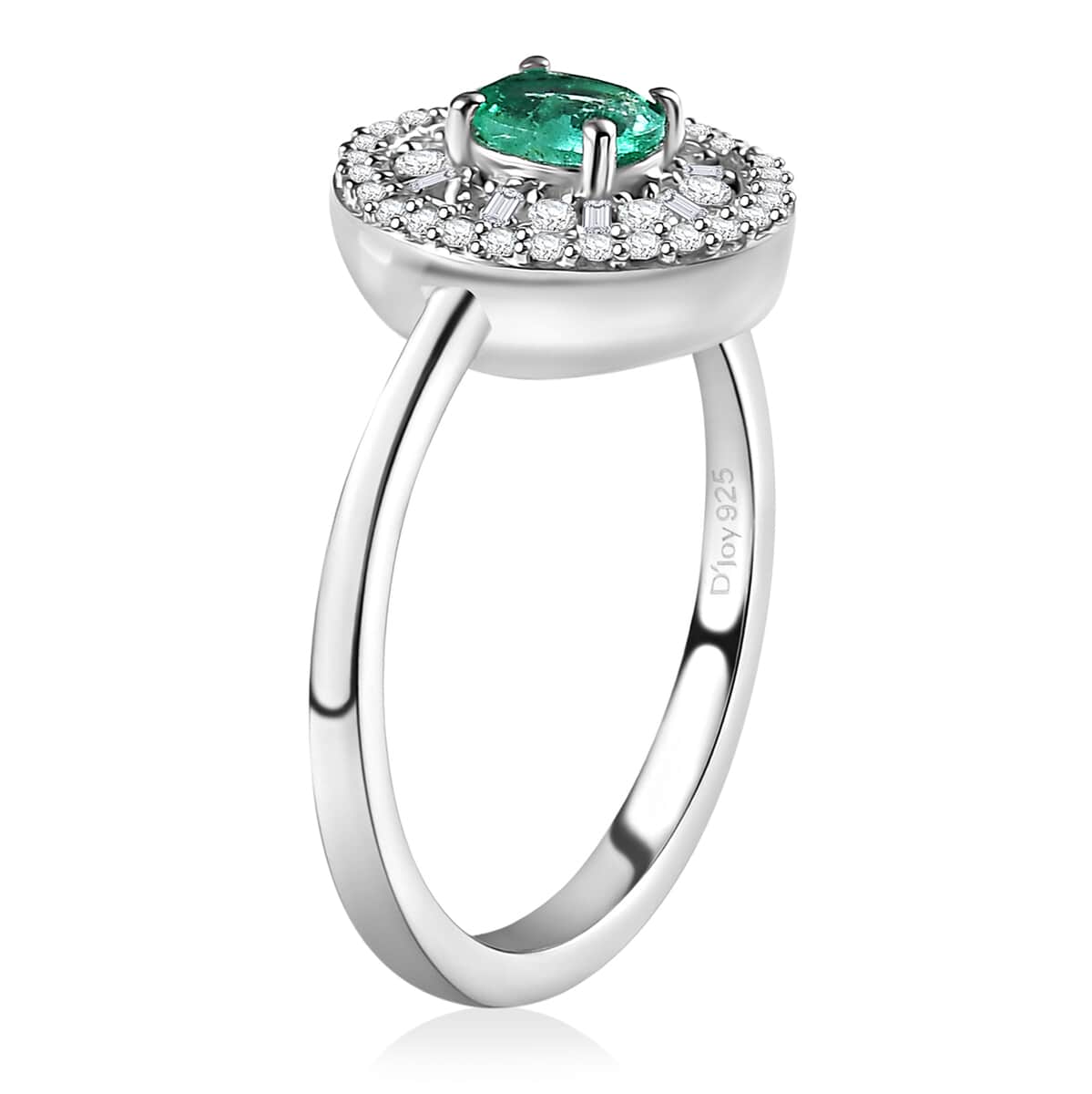 AAA Boyaca Colombian Emerald and Diamond 0.60 ctw Verdant Halo Ring in Rhodium Over Sterling Silver (Size 7.0) image number 2