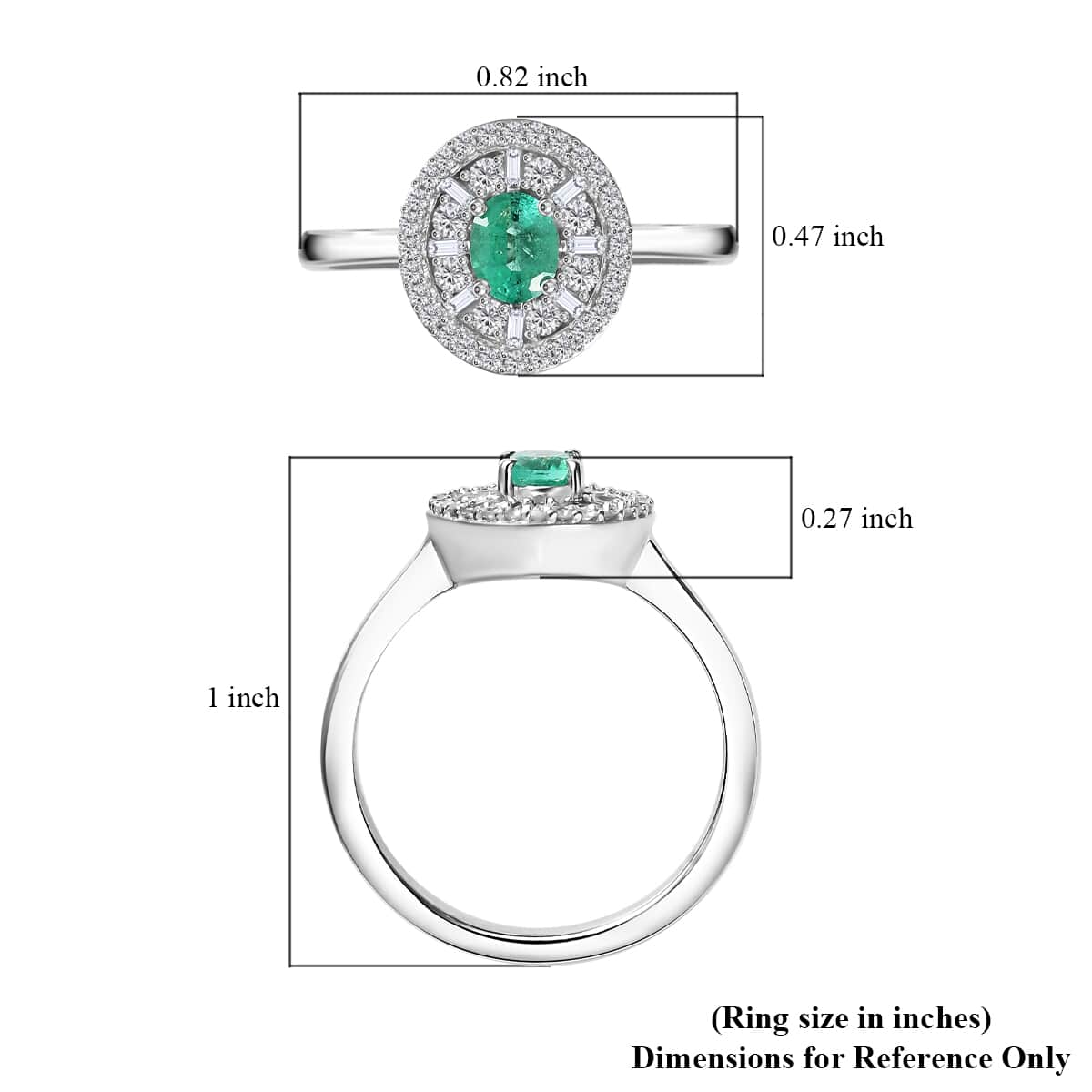 AAA Boyaca Colombian Emerald and Diamond 0.60 ctw Verdant Halo Ring in Rhodium Over Sterling Silver (Size 7.0) image number 4