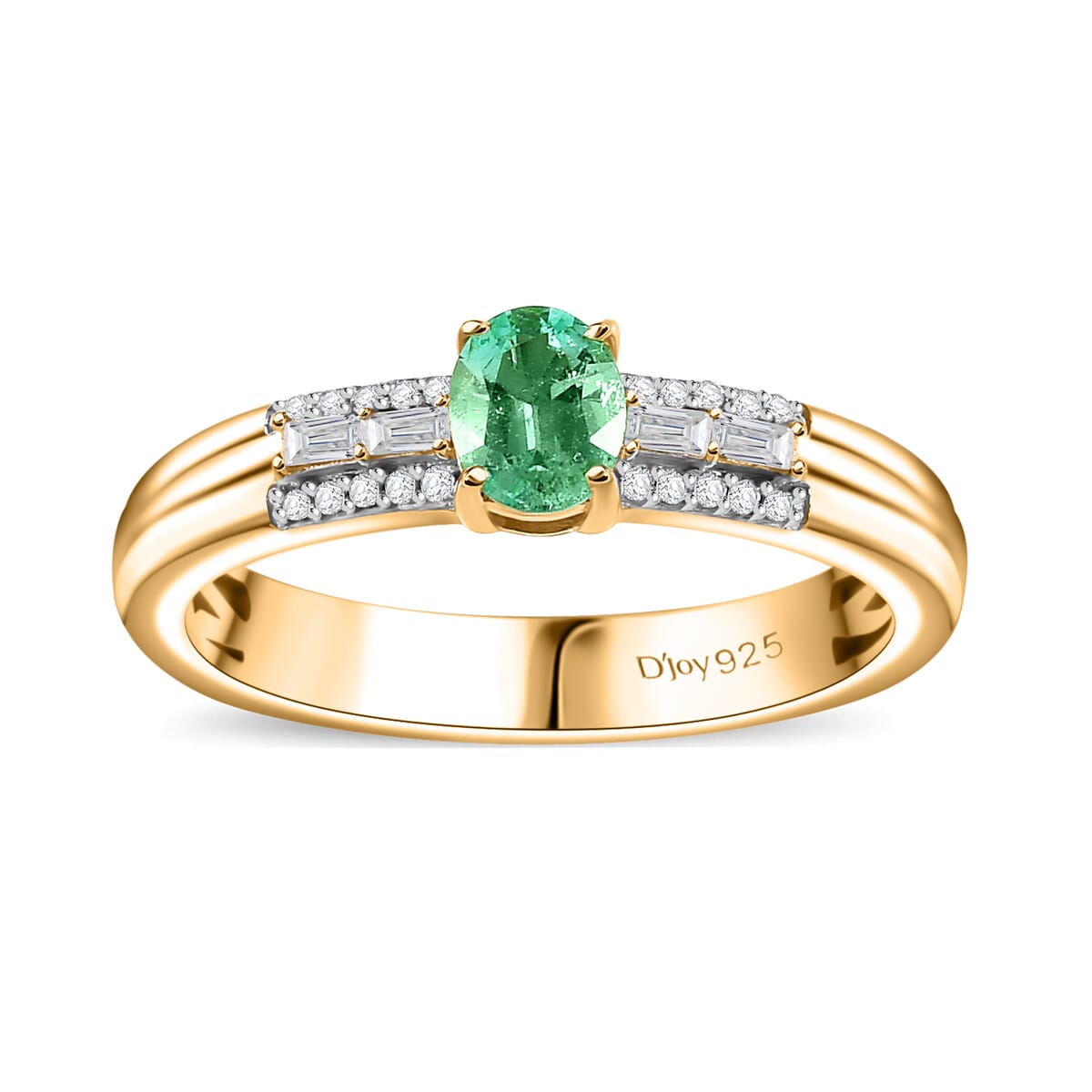 AAA Boyaca Colombian Emerald and White Zircon 0.60 ctw Broad Shank Ring in 18K Vermeil Yellow Gold Over Sterling Silver (Size 6.0) image number 0