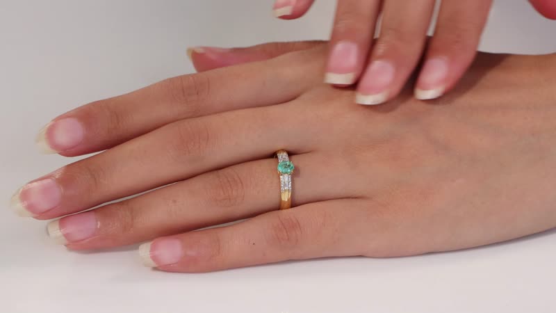 AAA Boyaca Colombian Emerald and White Zircon 0.60 ctw Broad Shank Ring in 18K Vermeil Yellow Gold Over Sterling Silver (Size 6.0)