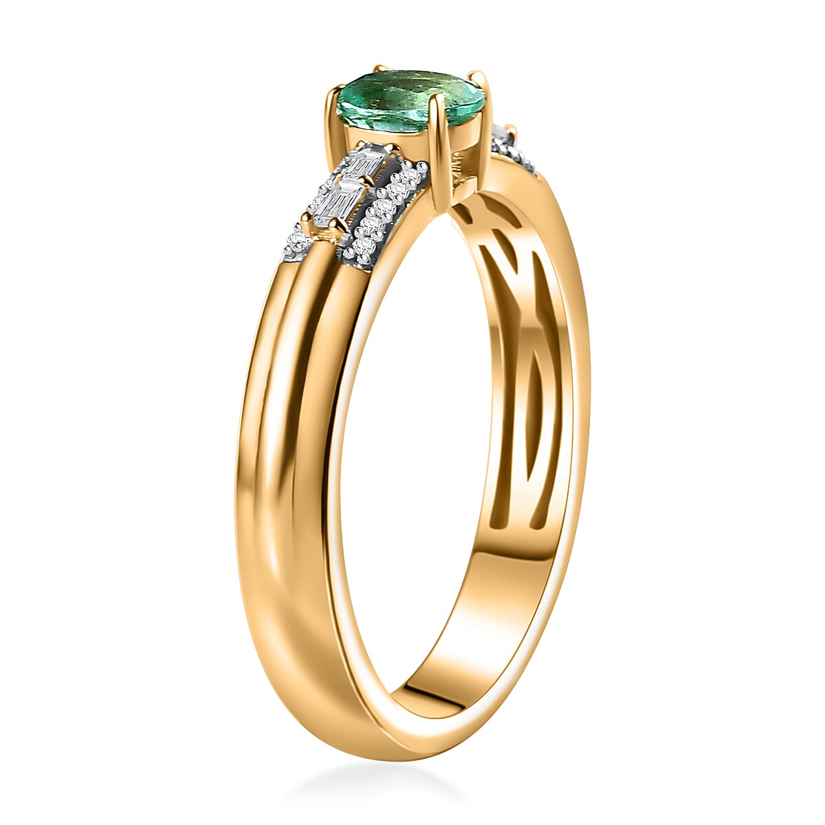 AAA Boyaca Colombian Emerald and White Zircon 0.60 ctw Broad Shank Ring in 18K Vermeil Yellow Gold Over Sterling Silver (Size 6.0)