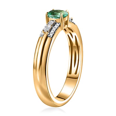 AAA Boyaca Colombian Emerald and White Zircon 0.60 ctw Broad Shank Ring in 18K Vermeil Yellow Gold Over Sterling Silver (Size 6.0)