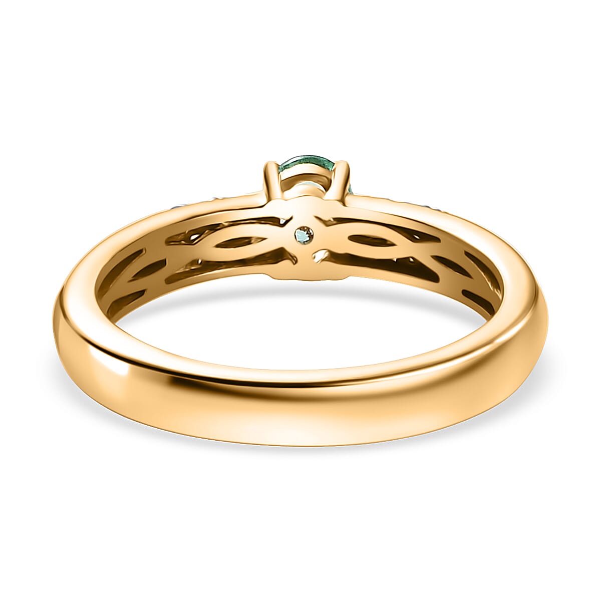 AAA Boyaca Colombian Emerald and White Zircon 0.60 ctw Broad Shank Ring in 18K Vermeil Yellow Gold Over Sterling Silver (Size 6.0)