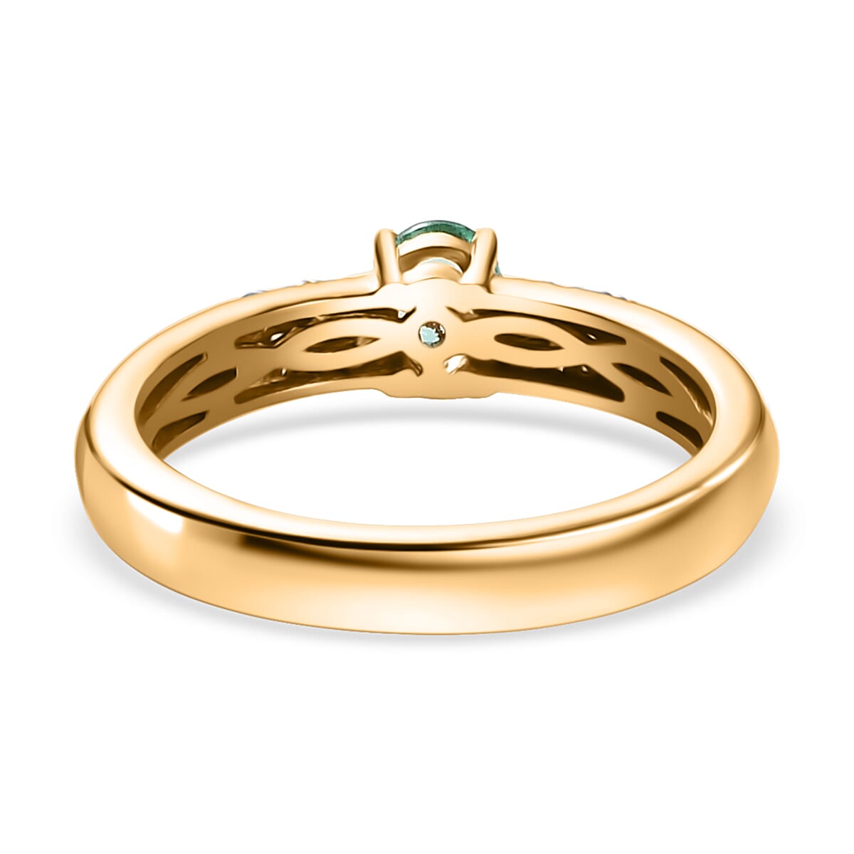 AAA Boyaca Colombian Emerald and White Zircon 0.60 ctw Broad Shank Ring in 18K Vermeil Yellow Gold Over Sterling Silver (Size 6.0) image number 4