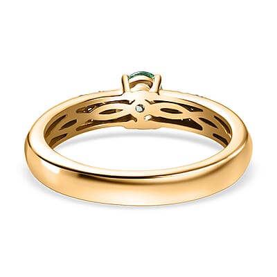 AAA Boyaca Colombian Emerald and White Zircon 0.60 ctw Broad Shank Ring in 18K Vermeil Yellow Gold Over Sterling Silver (Size 6.0)