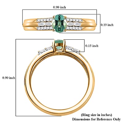 AAA Boyaca Colombian Emerald and White Zircon 0.60 ctw Broad Shank Ring in 18K Vermeil Yellow Gold Over Sterling Silver (Size 6.0)
