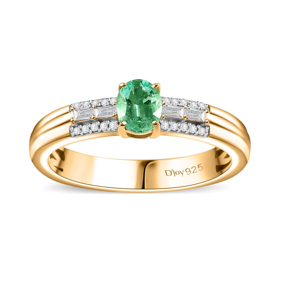 AAA Boyaca Colombian Emerald and White Zircon 0.60 ctw Broad Shank Ring in 18K Vermeil Yellow Gold Over Sterling Silver (Size 7.0) image number 0