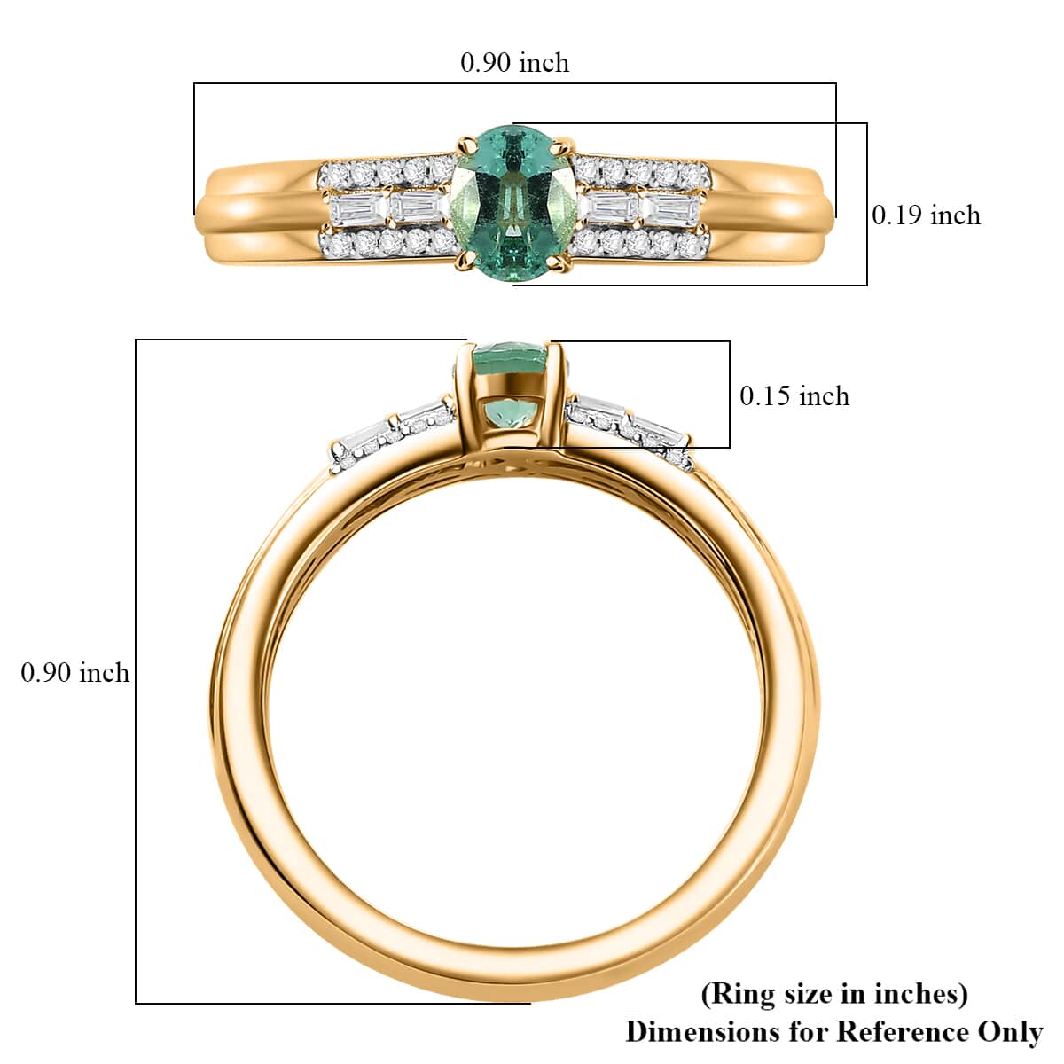 AAA Boyaca Colombian Emerald and White Zircon 0.60 ctw Broad Shank Ring in 18K Vermeil Yellow Gold Over Sterling Silver (Size 7.0) image number 5