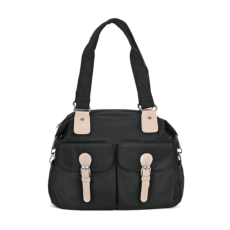 Black Multi-Pocket Crossbody Bag with Shoulder Strap