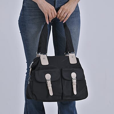 Black Multi-Pocket Crossbody Bag with Shoulder Strap