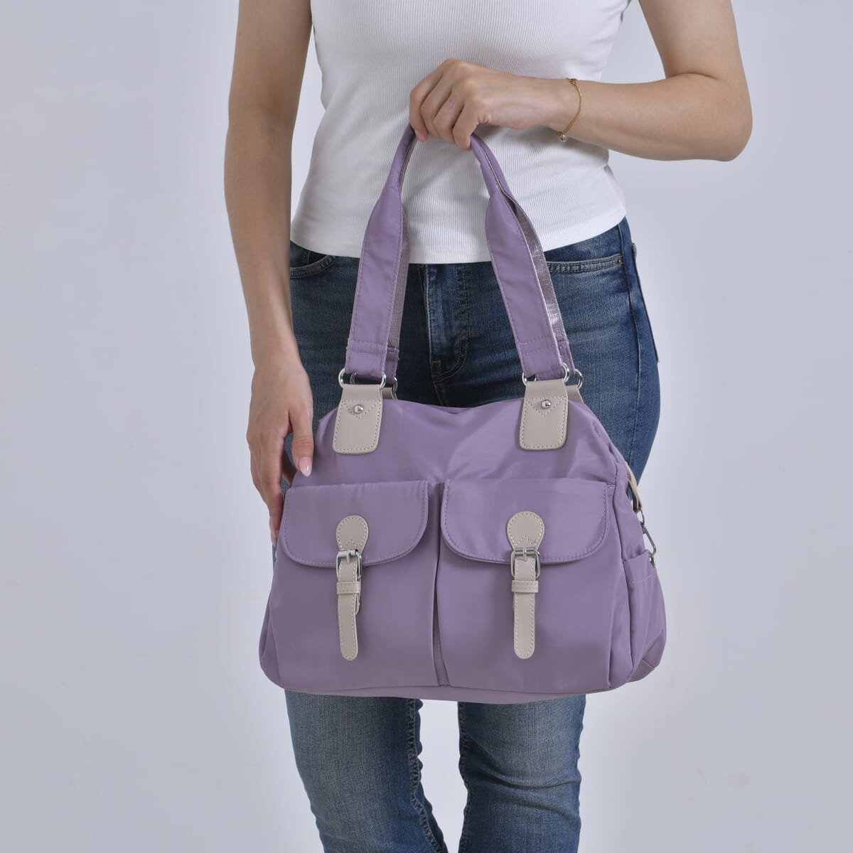 Lavender Multi-Pocket Crossbody Bag with Shoulder Strap image number 6