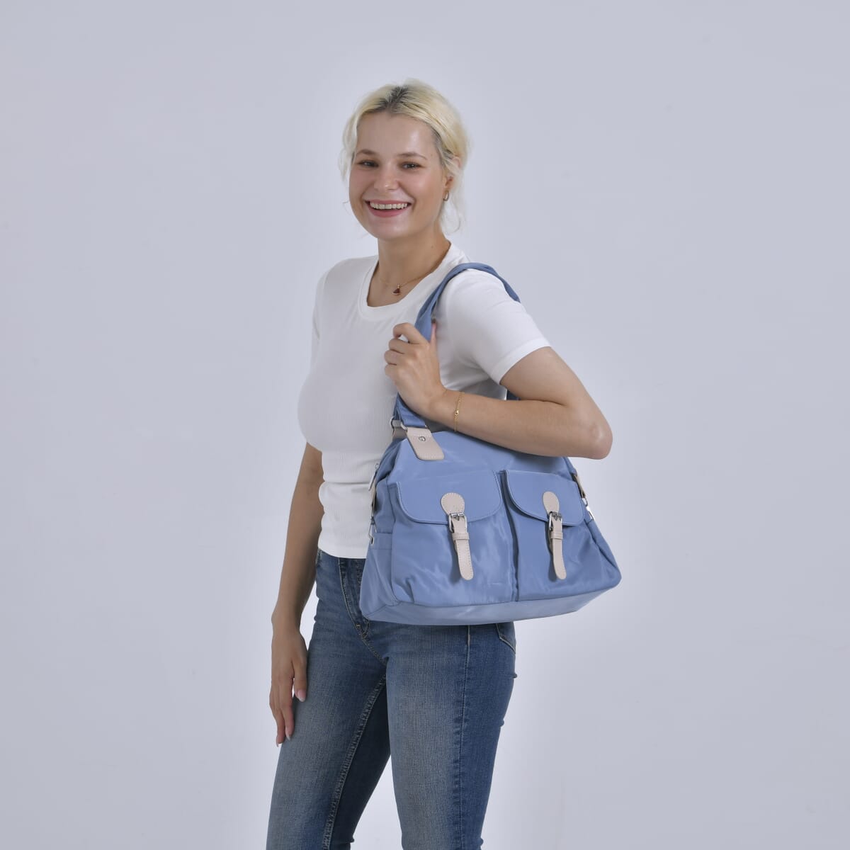 Blue Multi-Pocket Crossbody Bag with Shoulder Strap image number 5