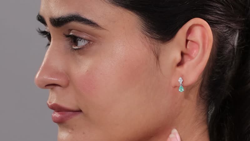 Boyaca Colombian Emerald and Moissanite 0.85 ctw Drop Earrings in Rhodium Over Sterling Silver