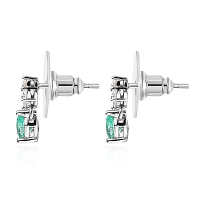 Boyaca Colombian Emerald and Moissanite 0.85 ctw Drop Earrings in Rhodium Over Sterling Silver