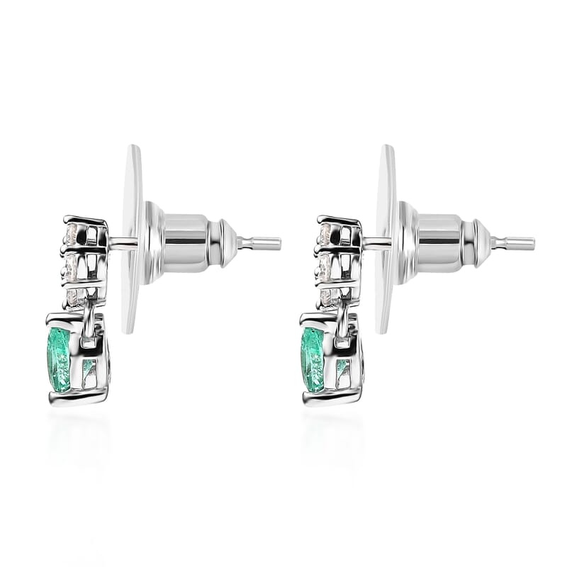 Boyaca Colombian Emerald and Moissanite 0.85 ctw Drop Earrings in Rhodium Over Sterling Silver