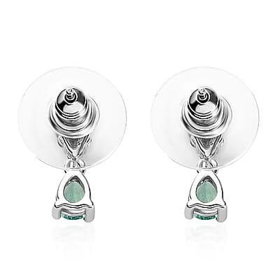 Boyaca Colombian Emerald and Moissanite 0.85 ctw Drop Earrings in Rhodium Over Sterling Silver