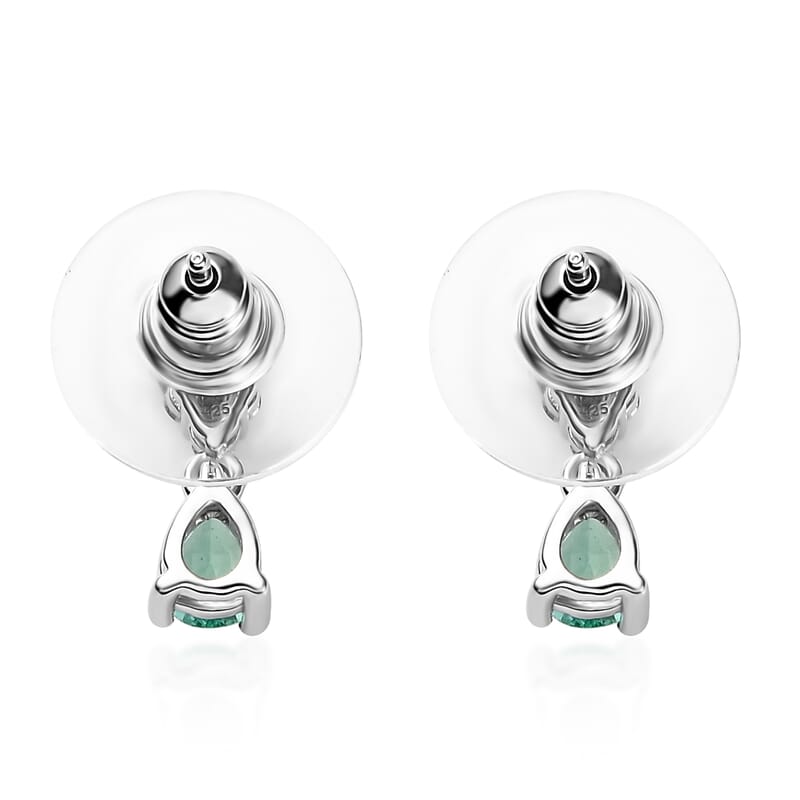 Boyaca Colombian Emerald and Moissanite 0.85 ctw Drop Earrings in Rhodium Over Sterling Silver