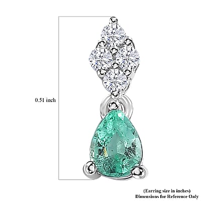 Boyaca Colombian Emerald and Moissanite 0.85 ctw Drop Earrings in Rhodium Over Sterling Silver