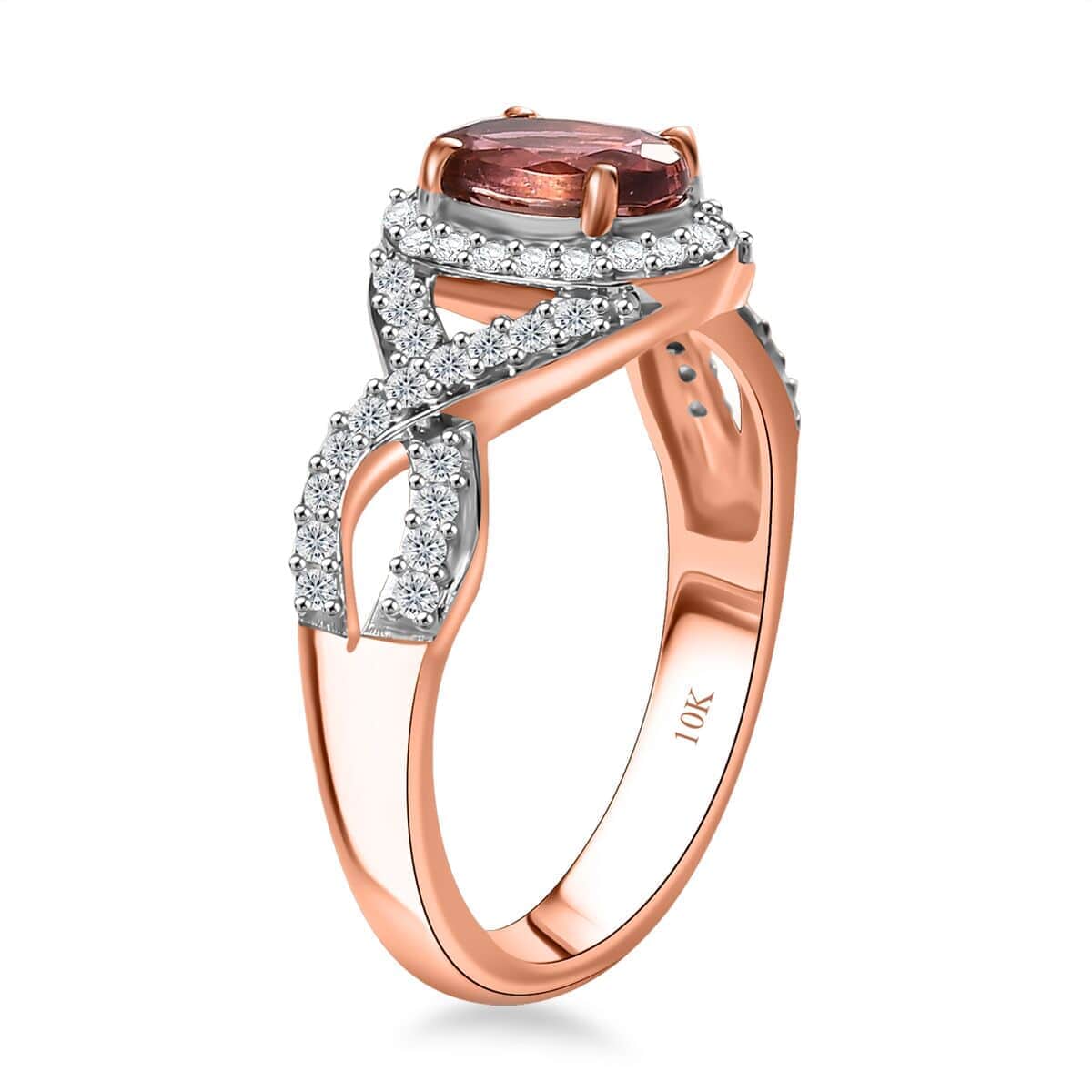 Luxoro AAA Blush Tourmaline and G-H I2 Diamond 1.15 ctw Infinity Love Ring in 10K Rose Gold (Size 6.0) image number 3