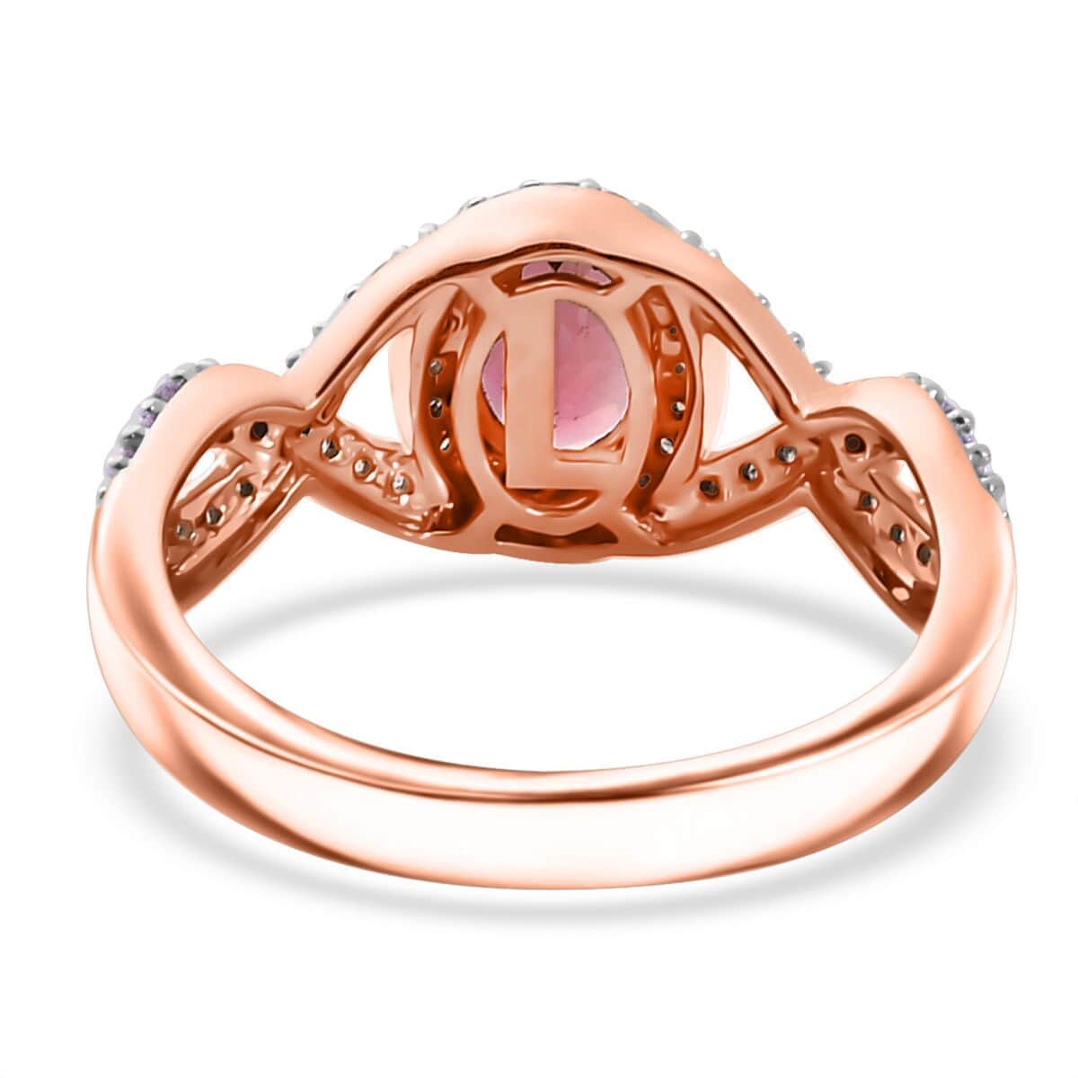 Luxoro AAA Blush Tourmaline and G-H I2 Diamond 1.15 ctw Infinity Love Ring in 10K Rose Gold (Size 6.0) image number 4